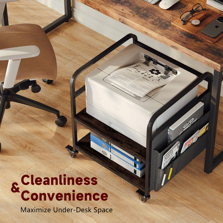 2-Tier Large Under Desk Printer Stand with Storage