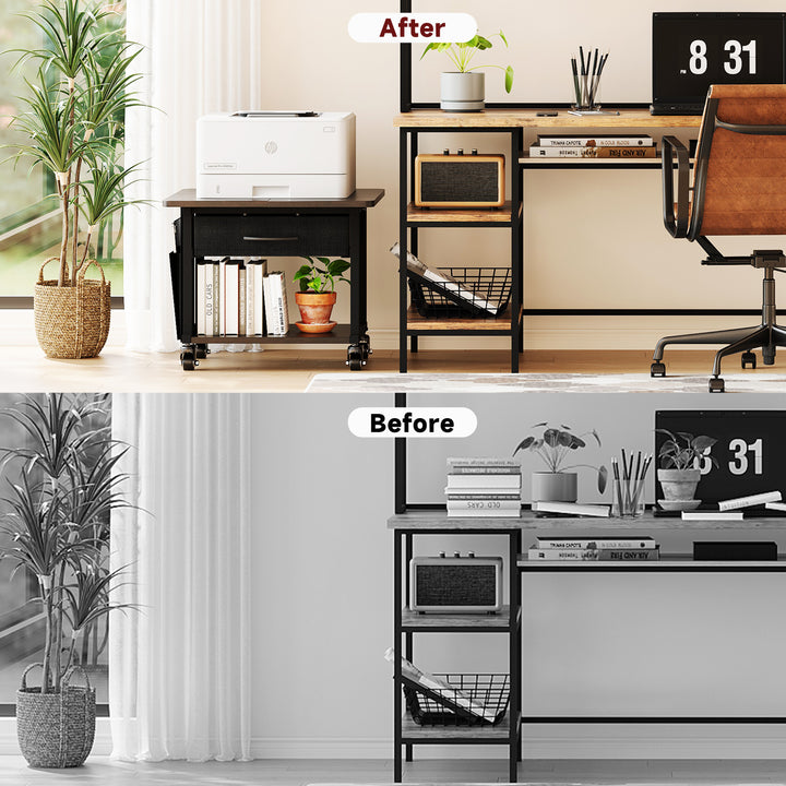 2 Tier Industrial-Grade Printer Stand with Drawer