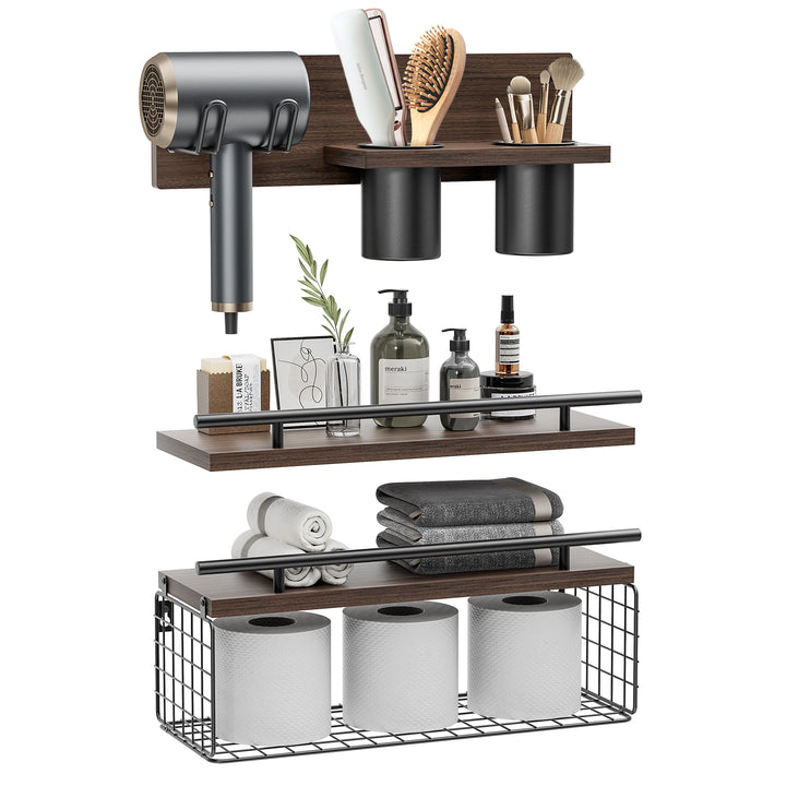Bathroom Floating Shelves with Hair Dryer Holder