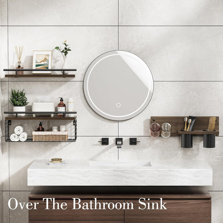 Bathroom Floating Shelves with Hair Dryer Holder