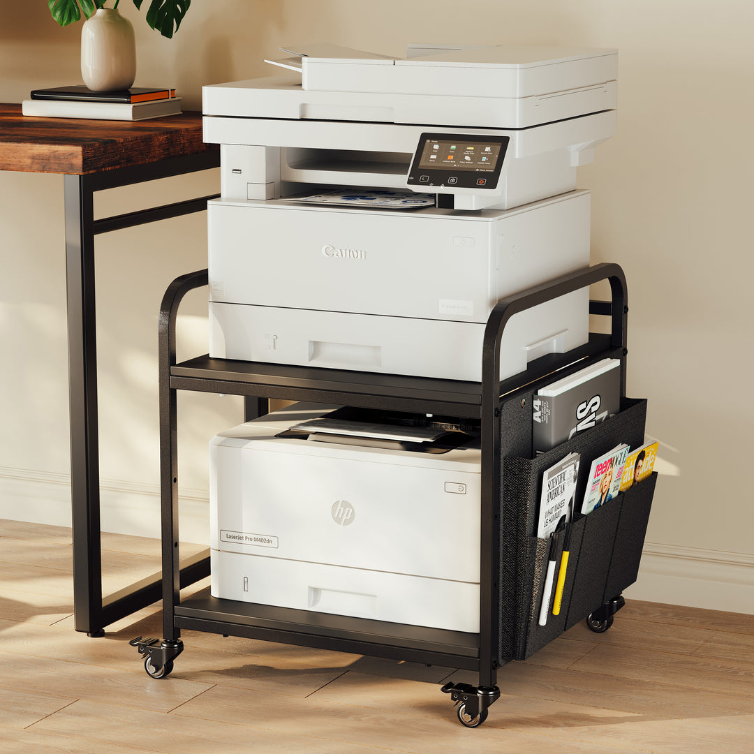 2-Tier Large Under Desk Printer Stand with Storage