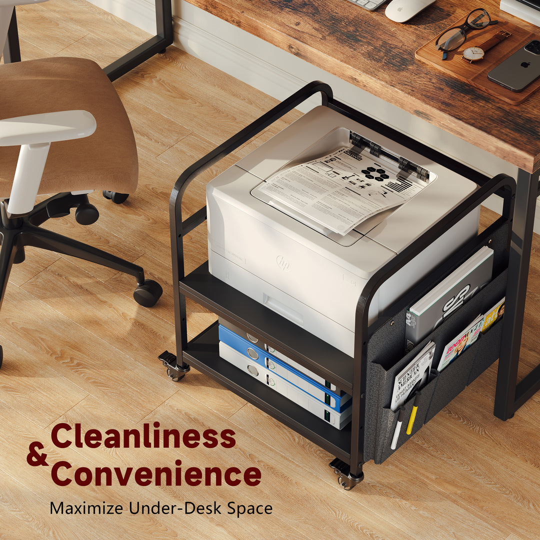 2-Tier Large Under Desk Printer Stand with Storage