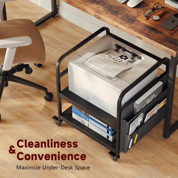 2-Tier Large Under Desk Printer Stand with Storage