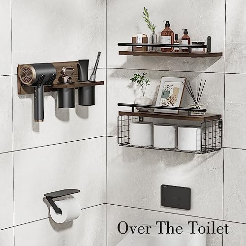 Bathroom Floating Shelves with Hair Dryer Holder