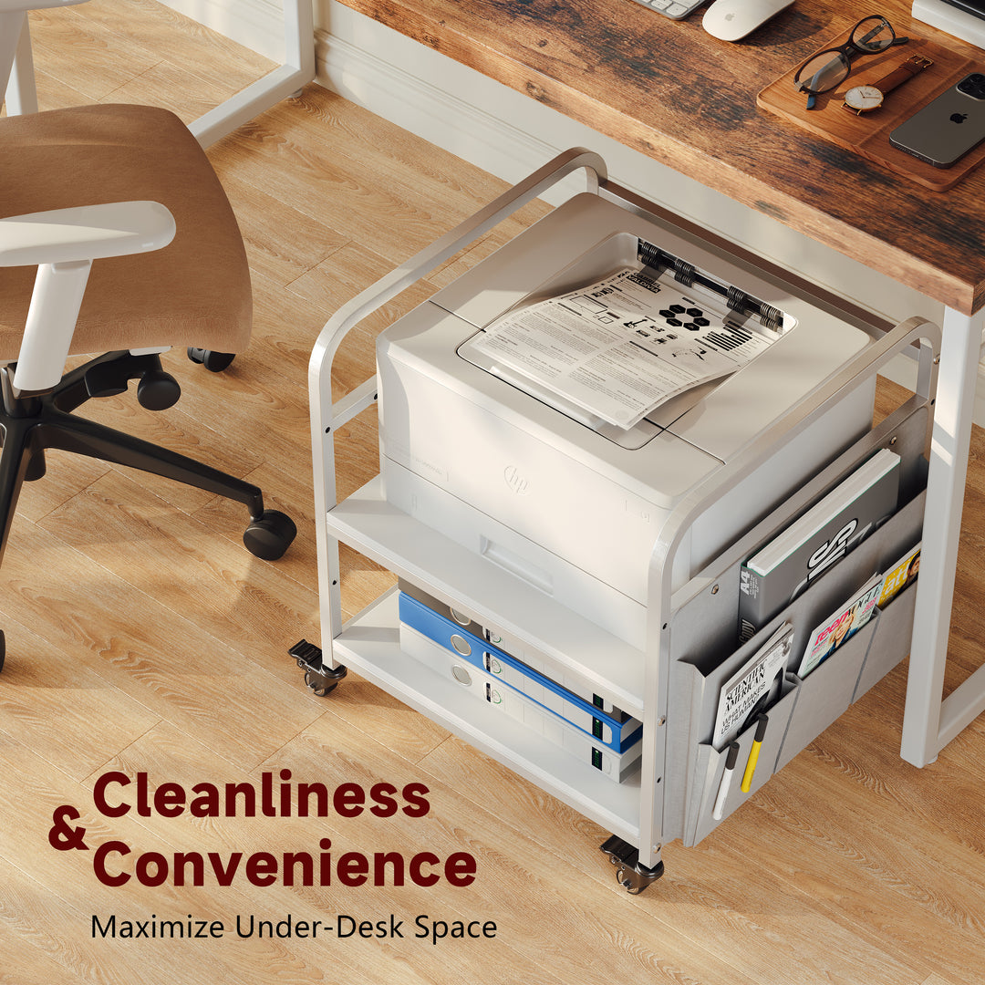 2-Tier Large Under Desk Printer Stand with Storage