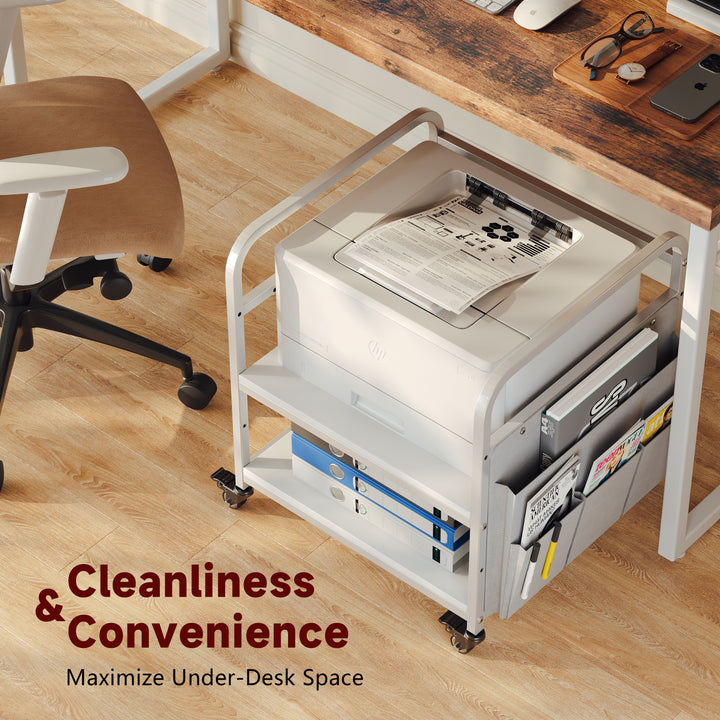 2-Tier Large Under Desk Printer Stand with Storage