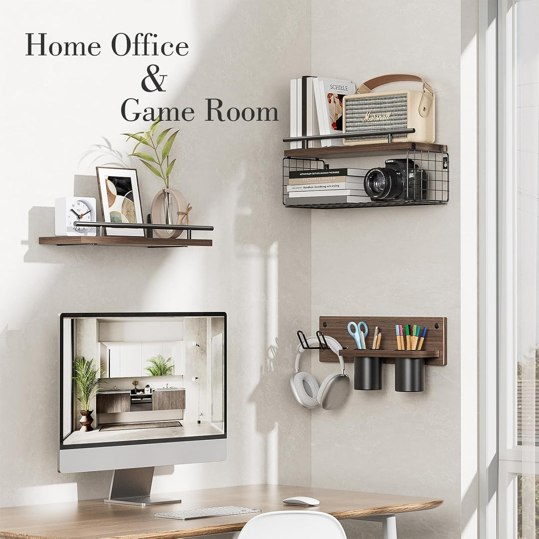 Bathroom Floating Shelves with Hair Dryer Holder
